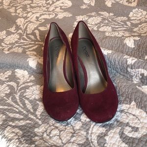 Maroon Suade Round Toe Wedged Heels